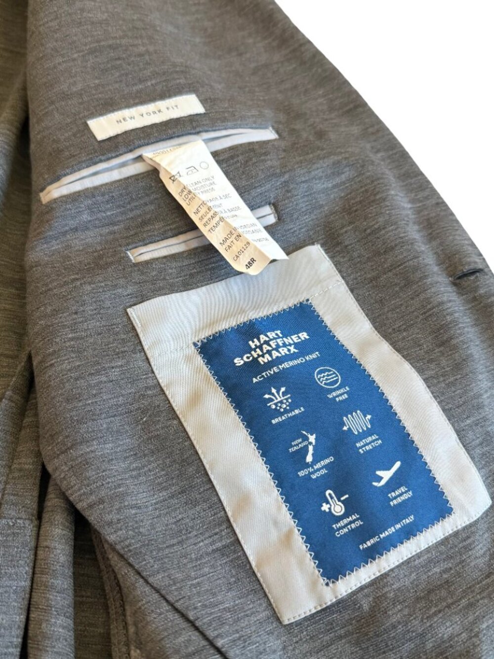 Hart Schaffner Marx Active Merino Wool Stretch Blazer Jacket Grey Size 48R Men's - Picture 9 of 14